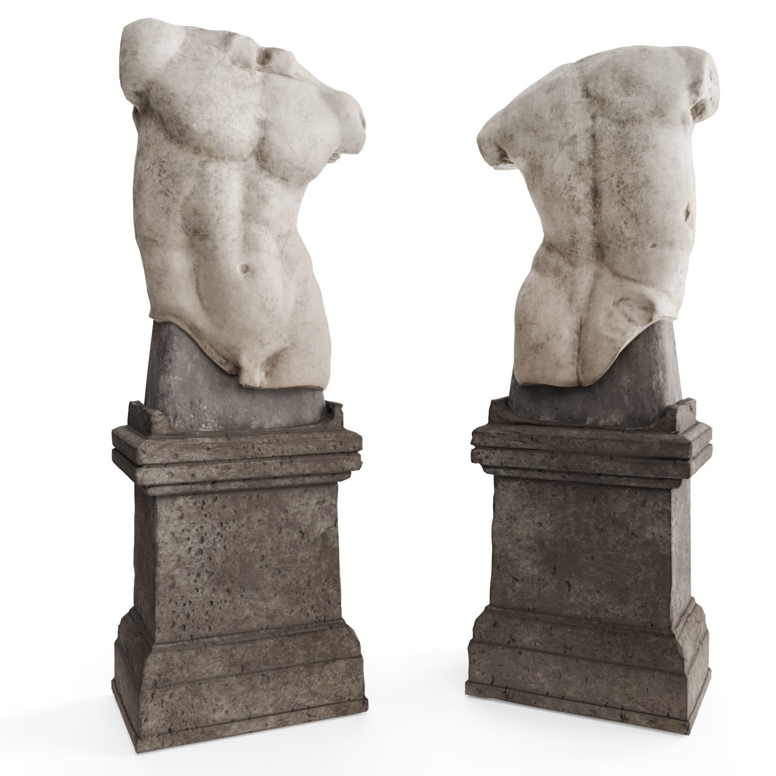 Roman man torso with pedestal Low-poly 3D model_1