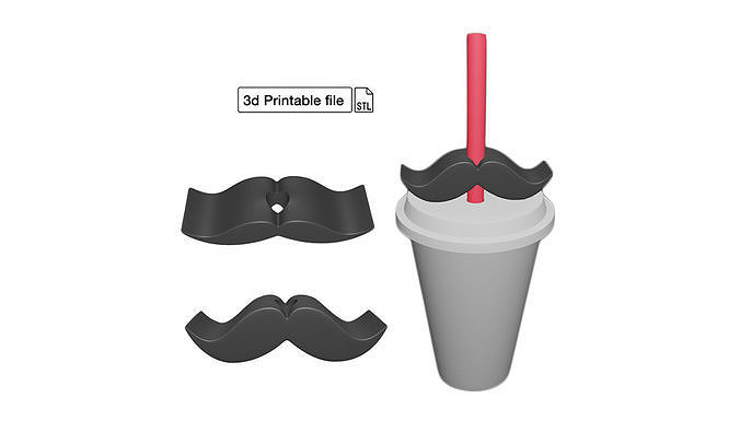 Stl file of Straw topper D3 Moustache for 3d printing 3D print model