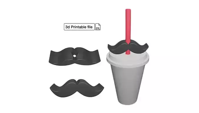 Stl file of Straw topper D3 Moustache for 3d printing
