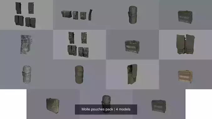 Molle pouches pack 3D Model Collection