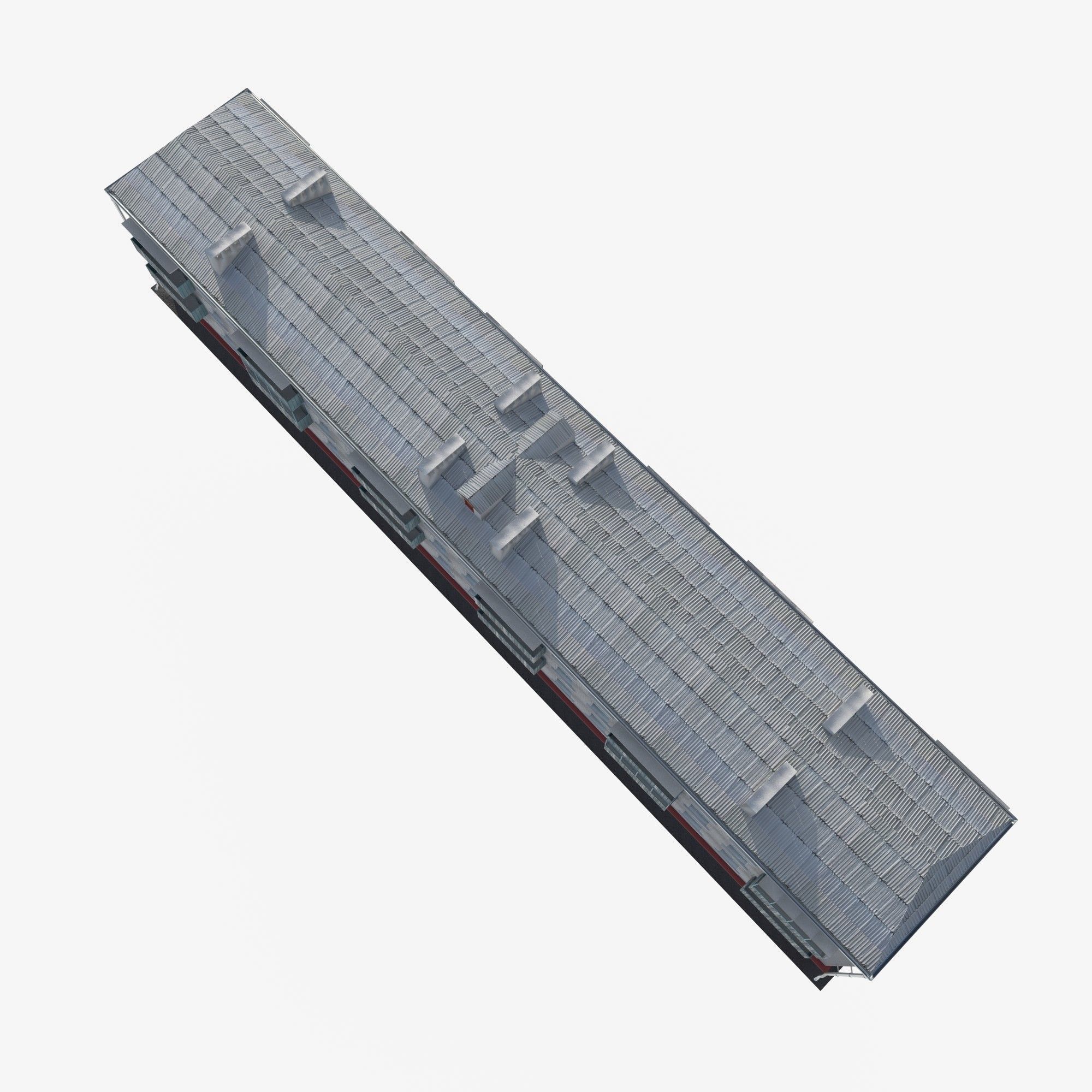 Brick 3-storey apartment building v3 Low-poly 3D model_4