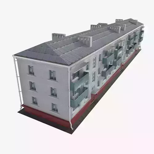 Brick 3-storey apartment building v3 Low-poly 3D model