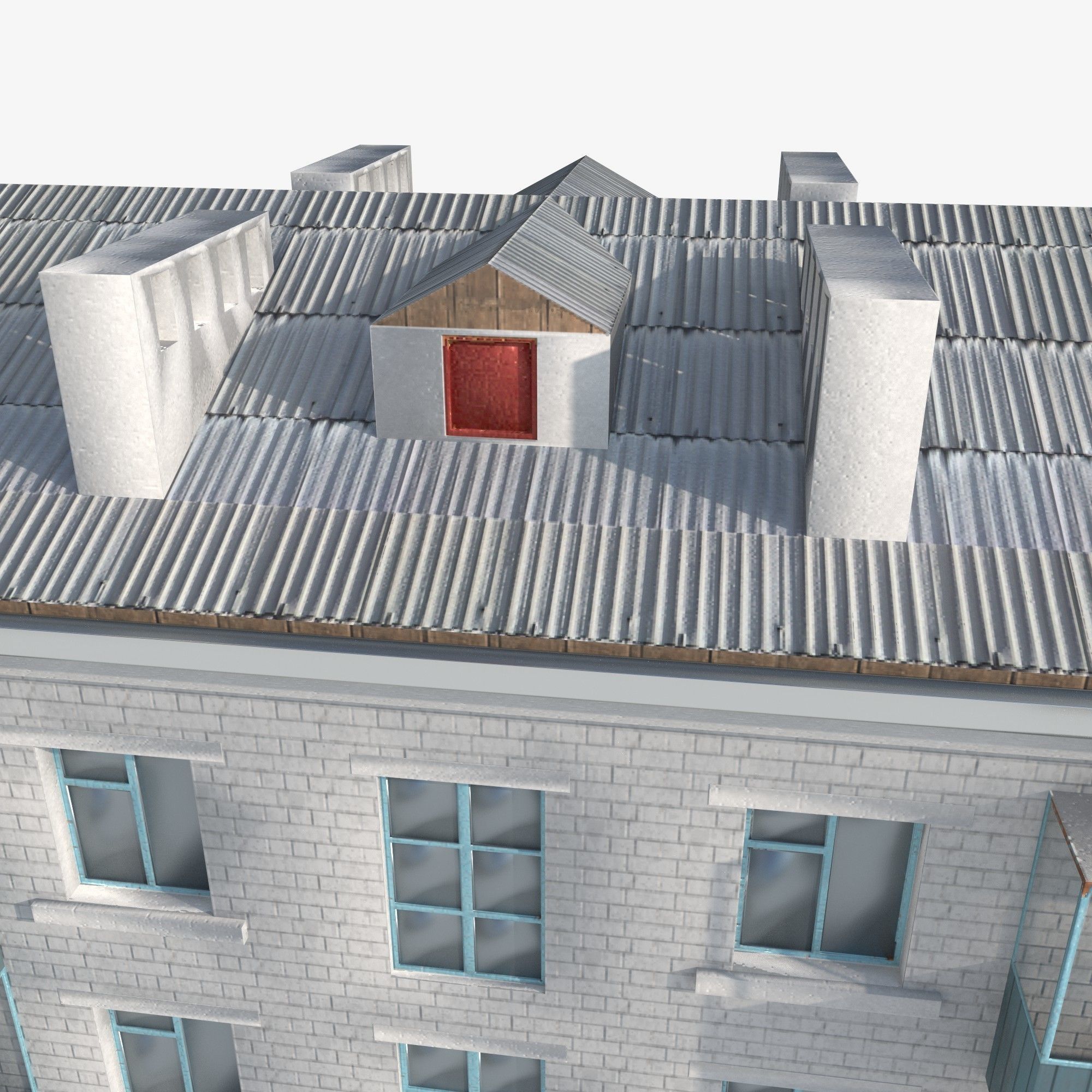Brick 3-storey apartment building v3 Low-poly 3D model_6