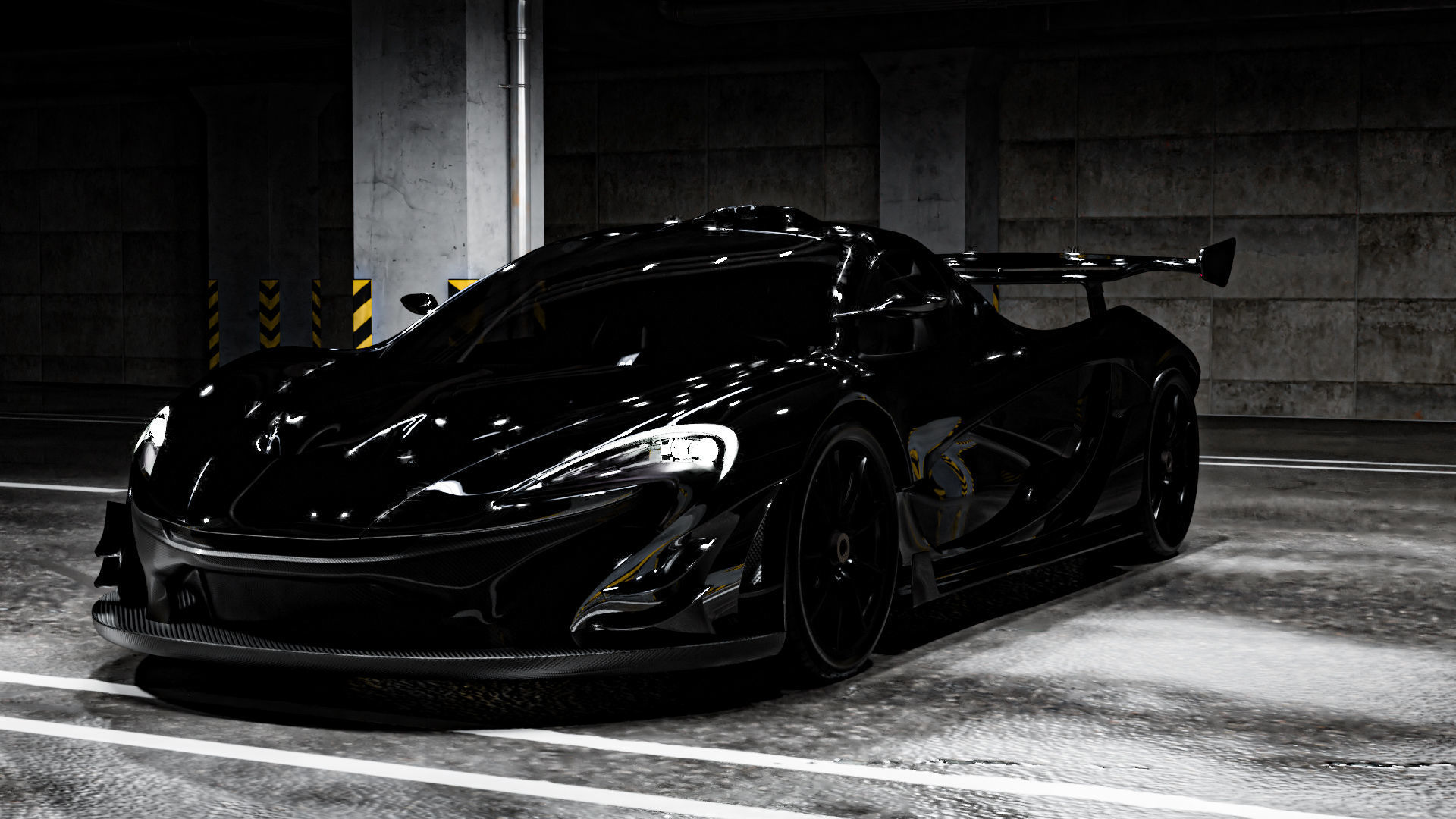 Mclaren p1 GTR with parking lot Low-poly 3D model_3