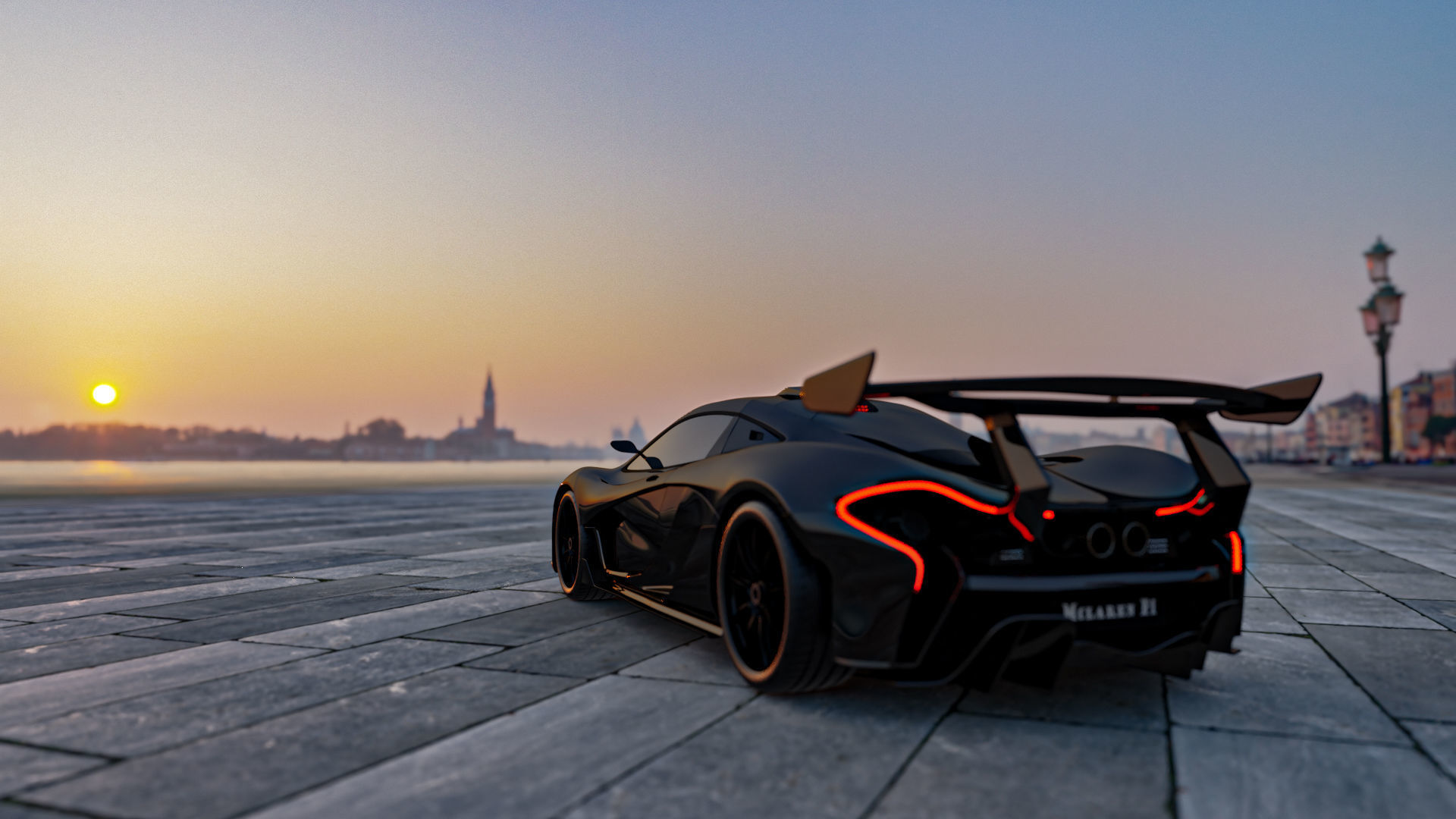 Mclaren p1 GTR with parking lot Low-poly 3D model_8