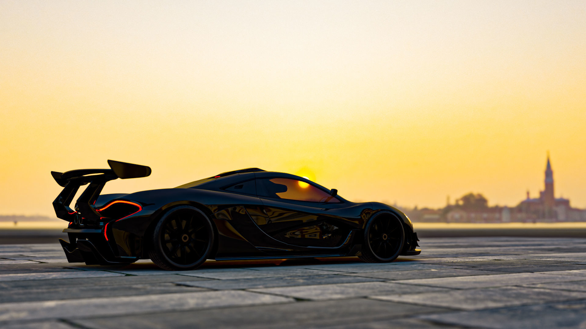 Mclaren p1 GTR with parking lot Low-poly 3D model_2