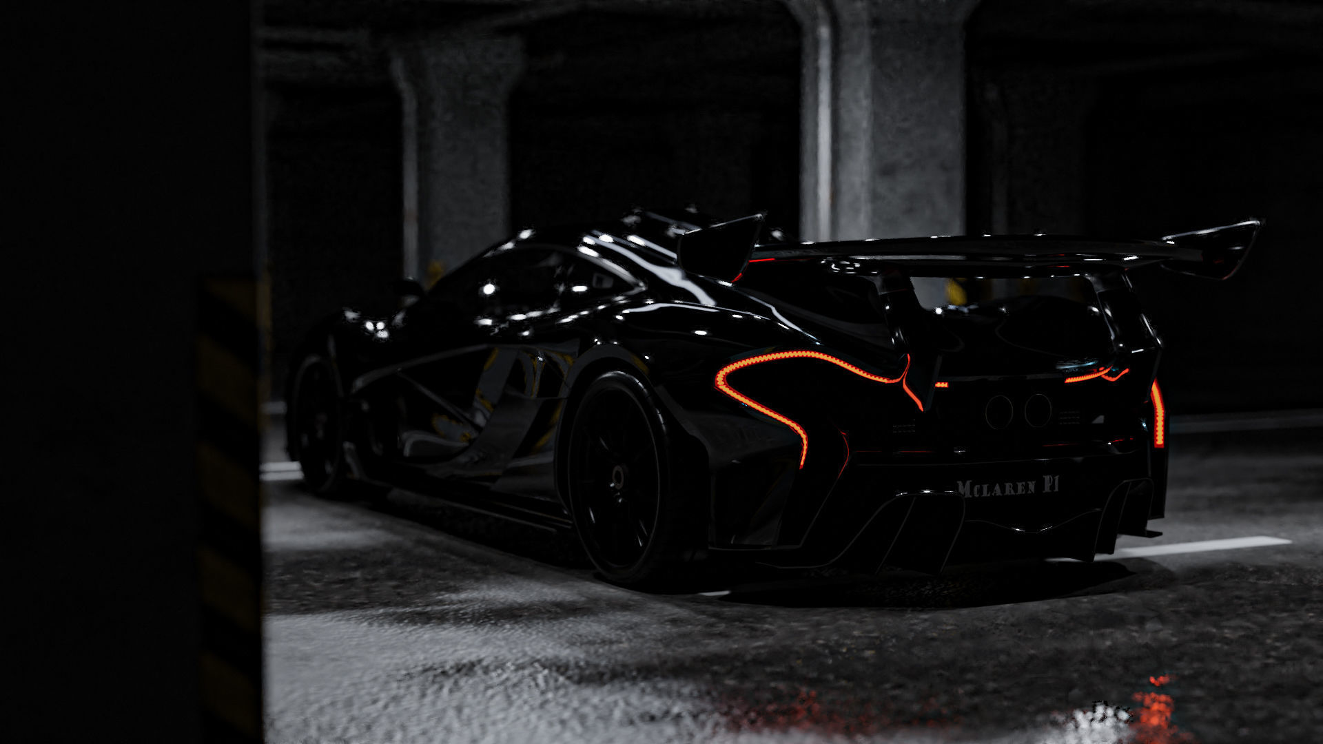 Mclaren p1 GTR with parking lot Low-poly 3D model_4