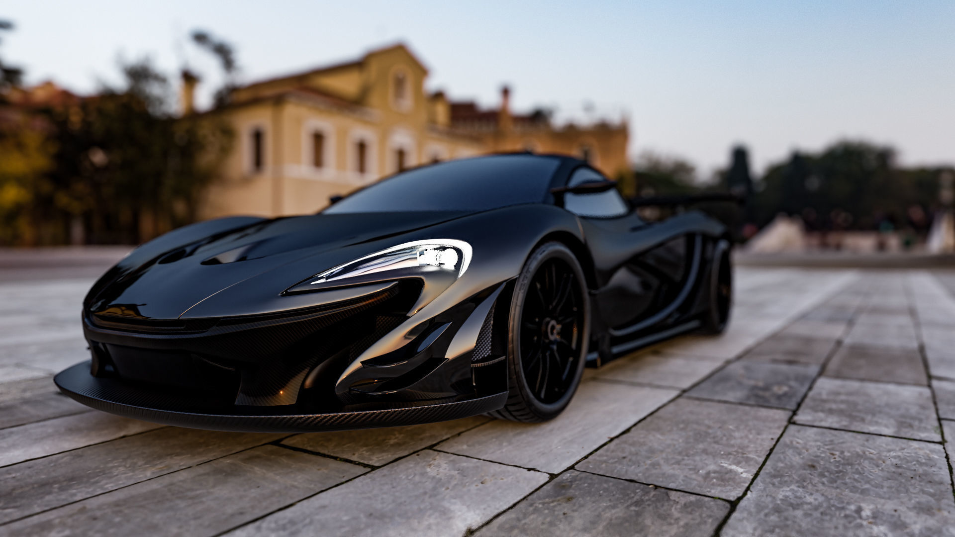 Mclaren p1 GTR with parking lot Low-poly 3D model_1