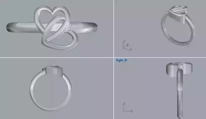 Sterling Silver Double Heart Ring Jewelry 3D print model