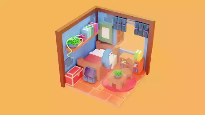 Lowpoly cute monster bedroom