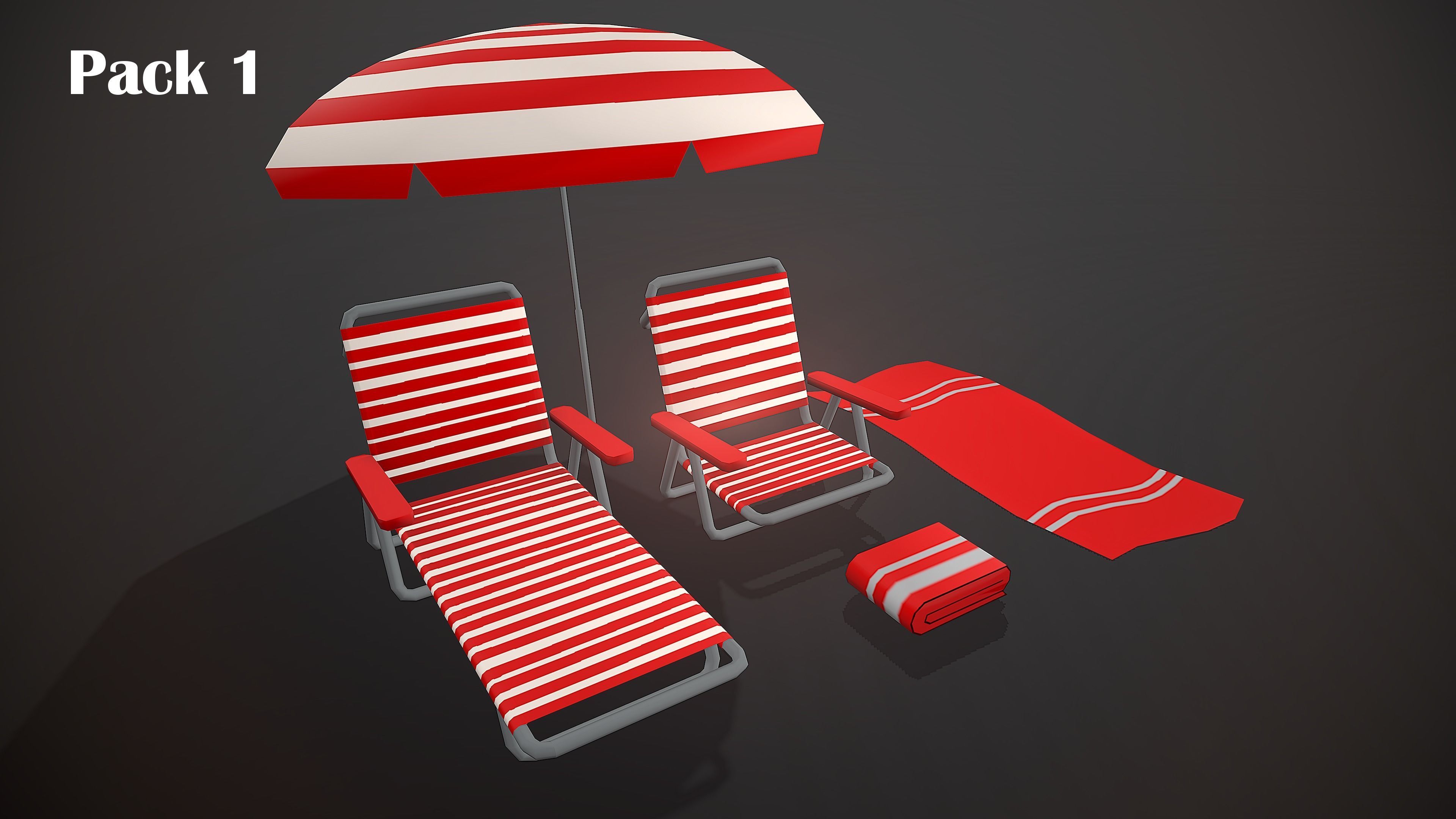 BEACH ASSETS Low-poly 3D model_2
