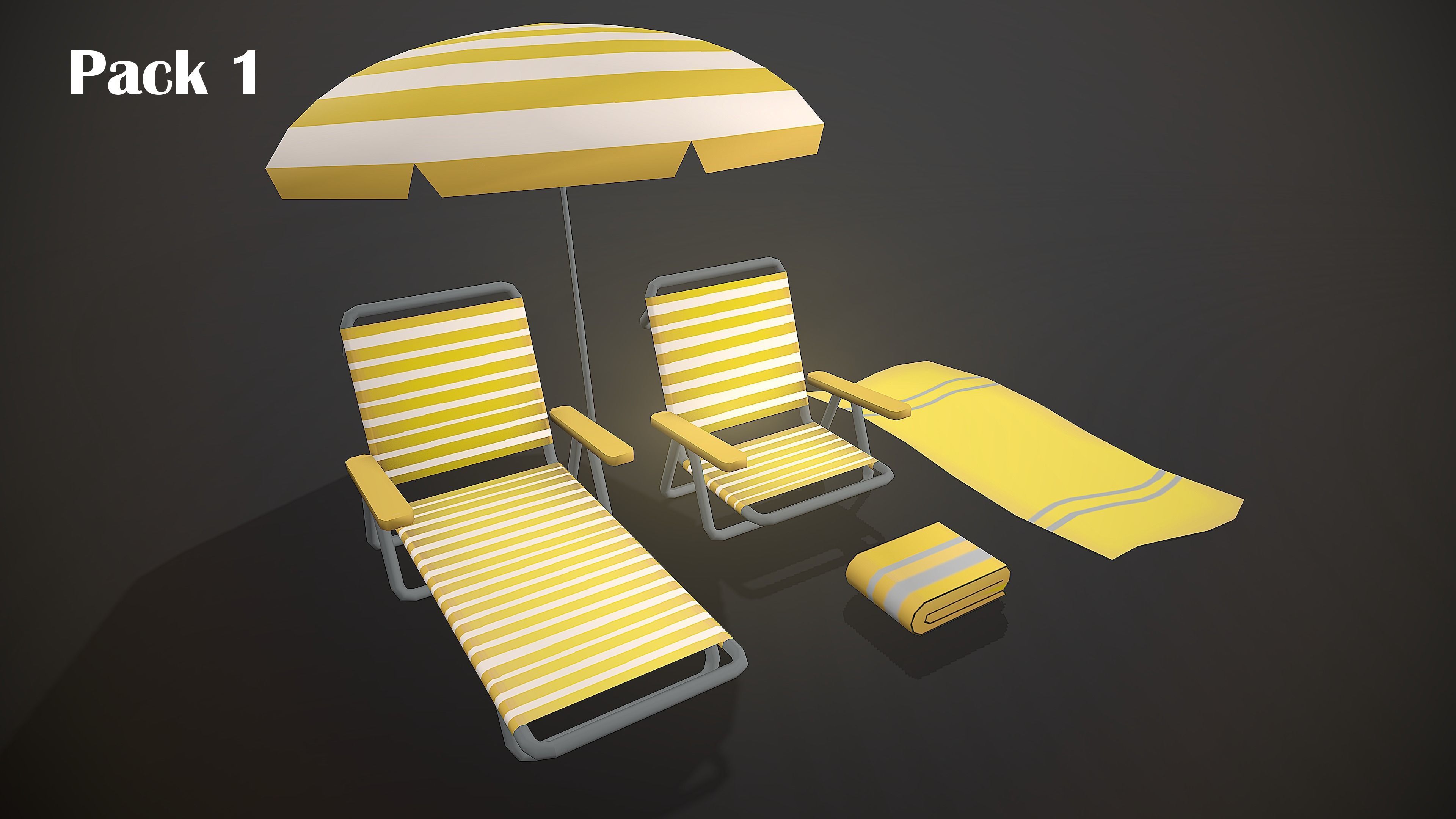 BEACH ASSETS Low-poly 3D model_4