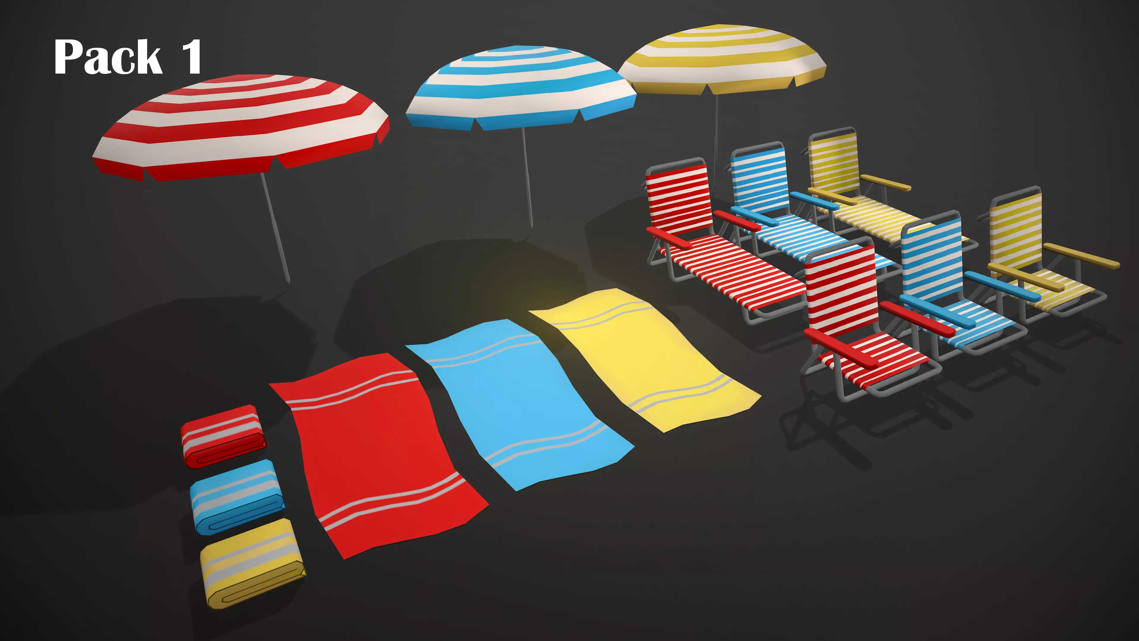 BEACH ASSETS Low-poly 3D model_0
