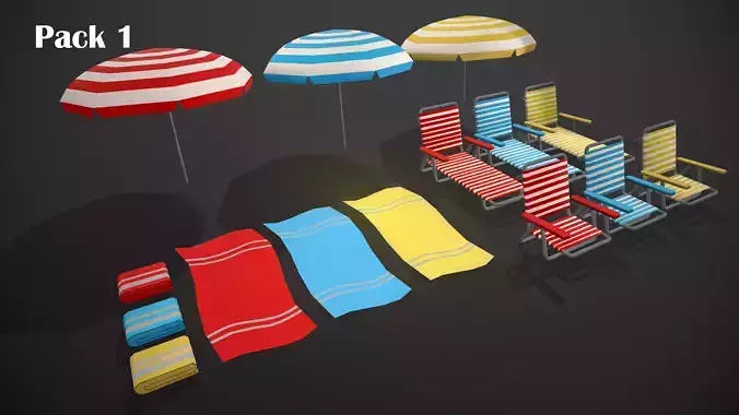 BEACH ASSETS Low-poly 3D model