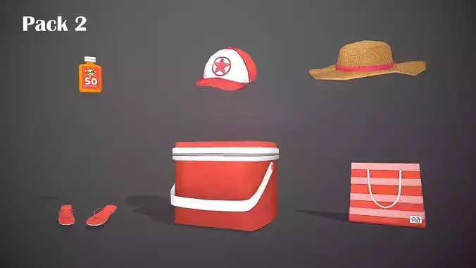 BEACH ASSETS Low-poly 3D model