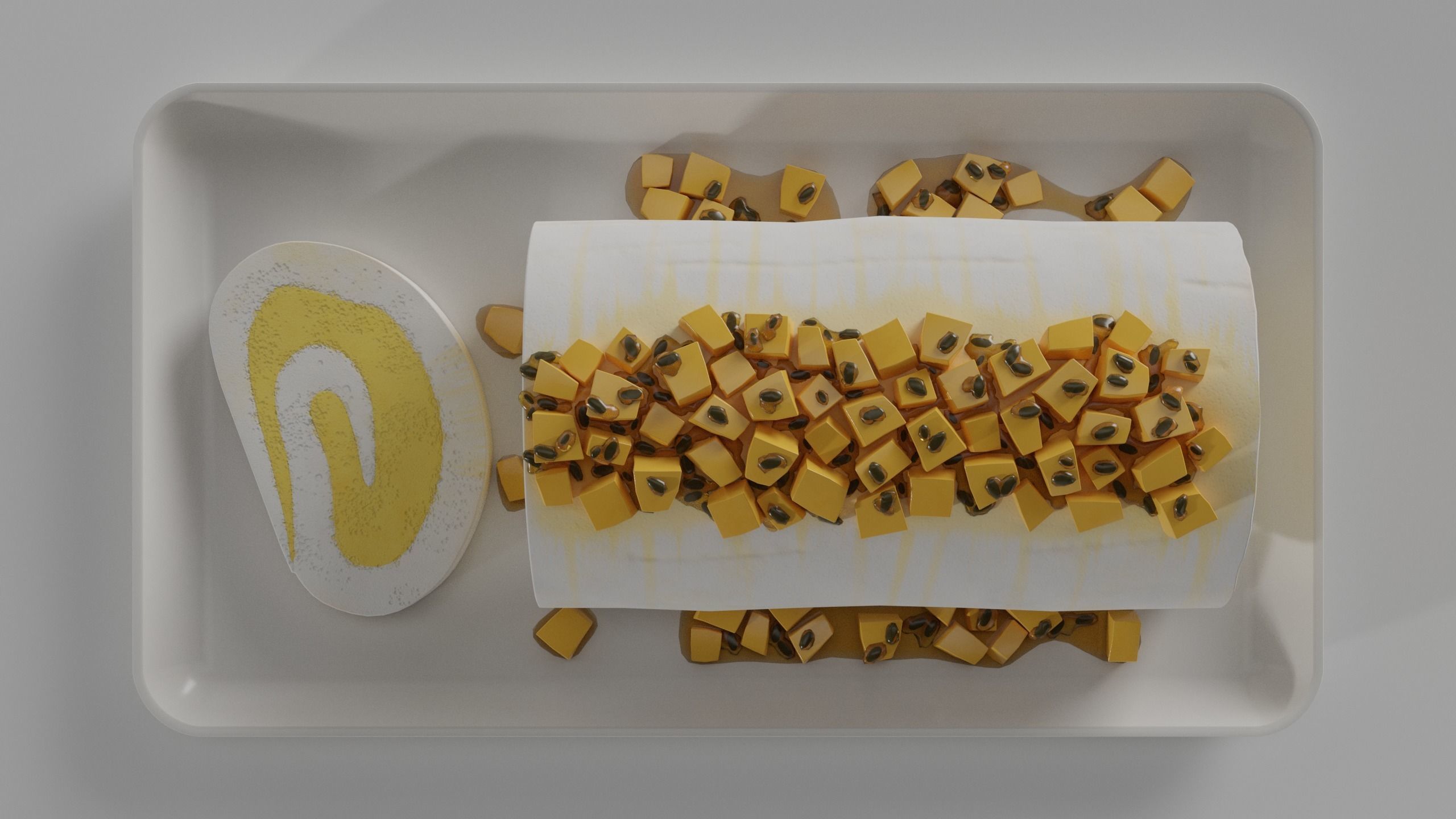Mango and passionfruit meringue roulade 3D model_4