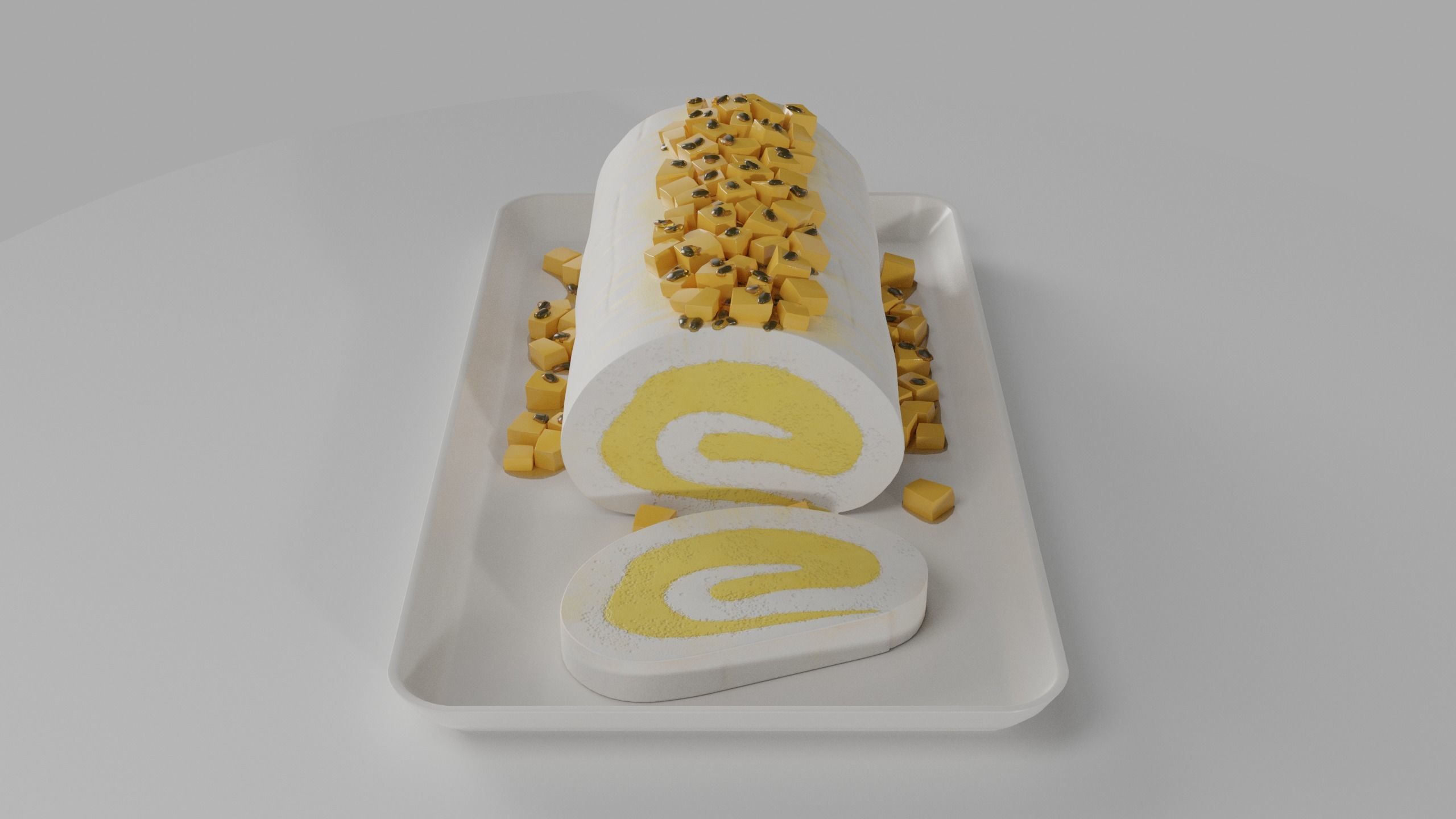 Mango and passionfruit meringue roulade 3D model_3