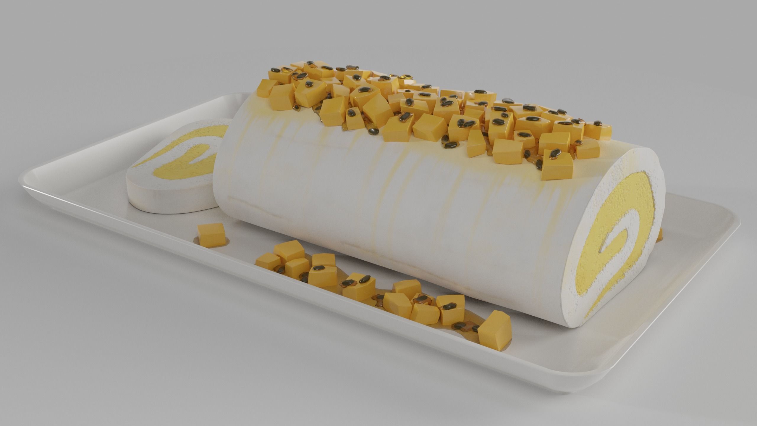 Mango and passionfruit meringue roulade 3D model_1