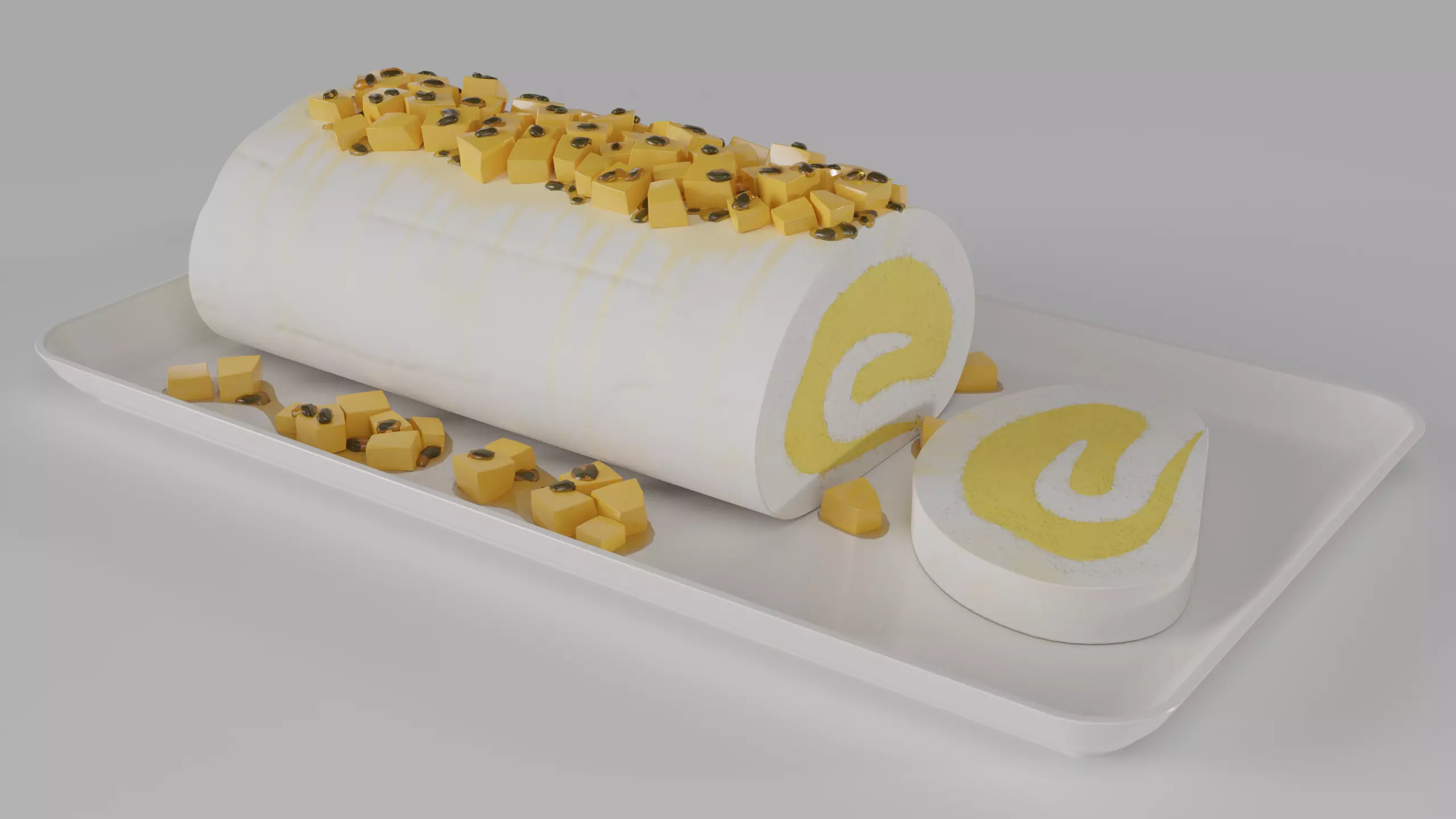 Mango and passionfruit meringue roulade 3D model_0