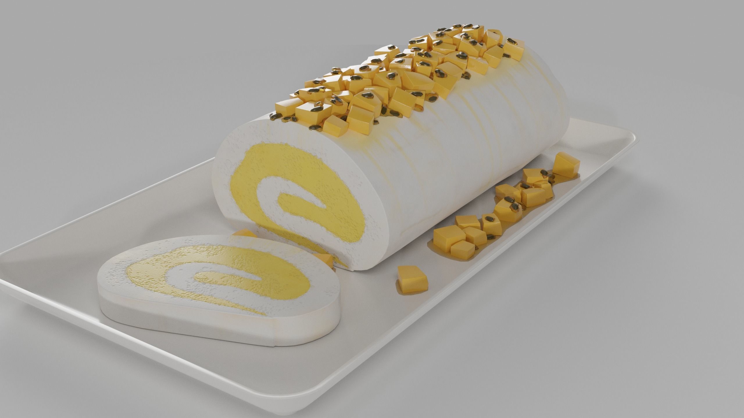 Mango and passionfruit meringue roulade 3D model_2