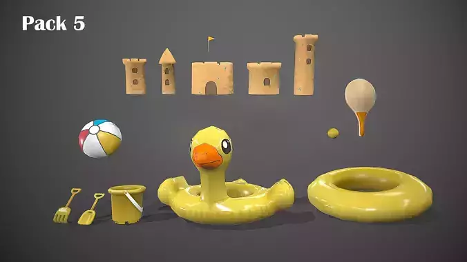 BEACH ASSETS Low-poly 3D model