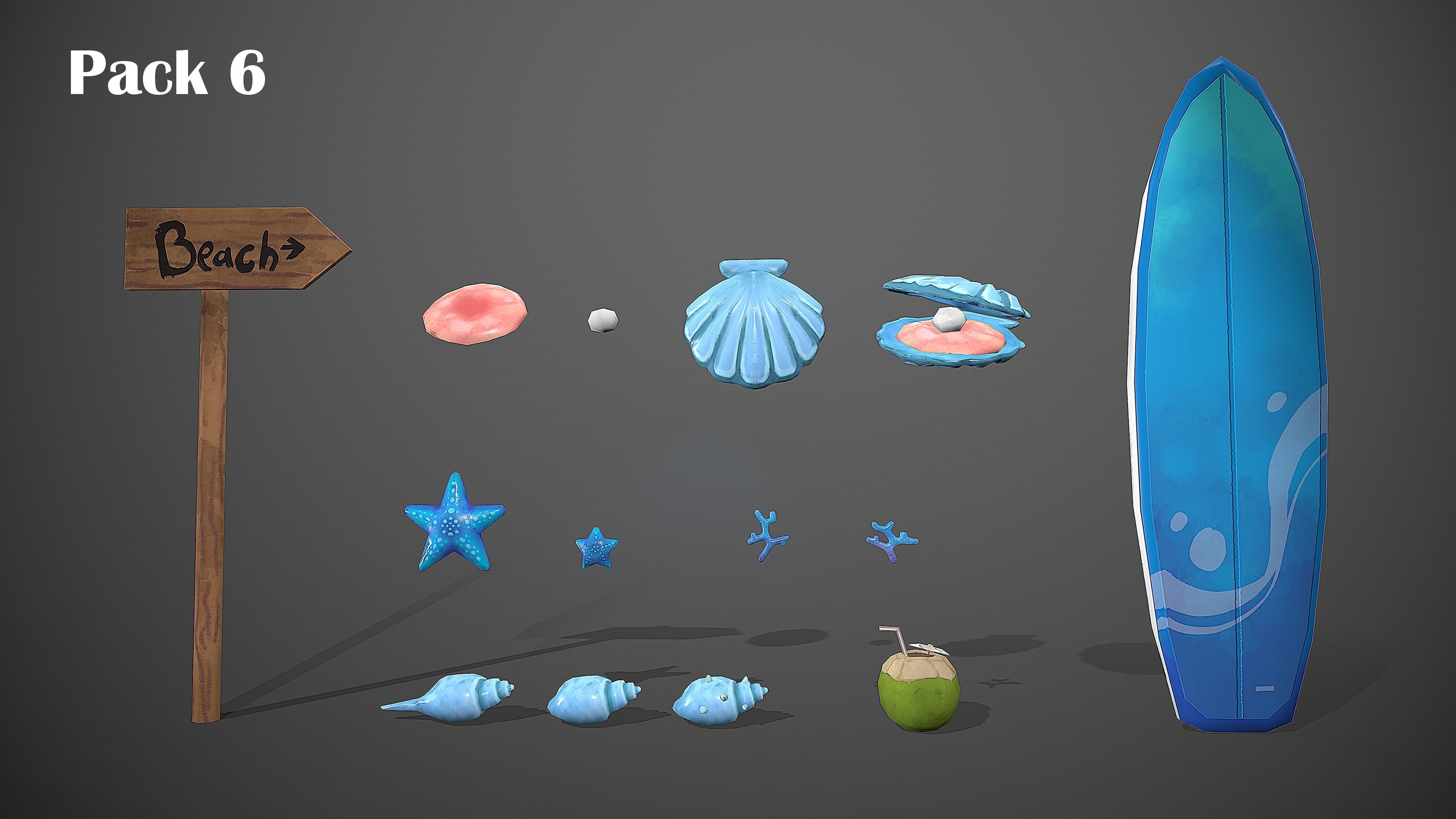 BEACH ASSETS Low-poly 3D model_3
