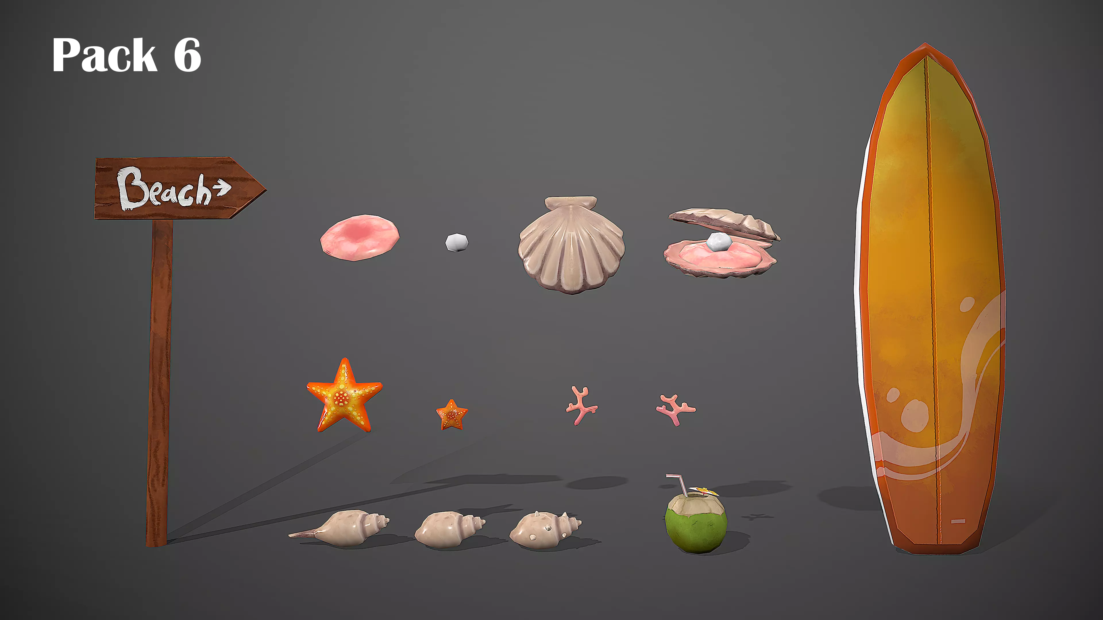 BEACH ASSETS Low-poly 3D model_0