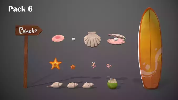 BEACH ASSETS Low-poly 3D model
