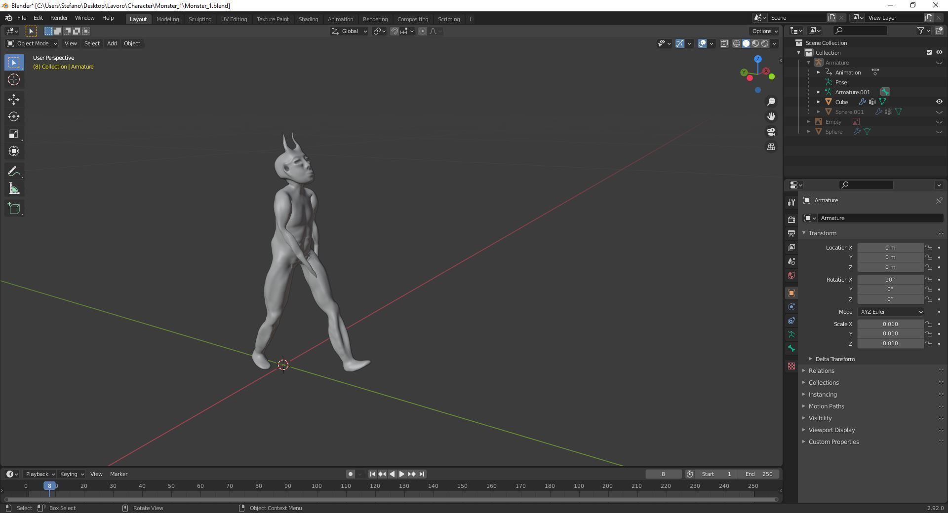 Sculpture and 4 animation of moster character Low-poly 3D model_3