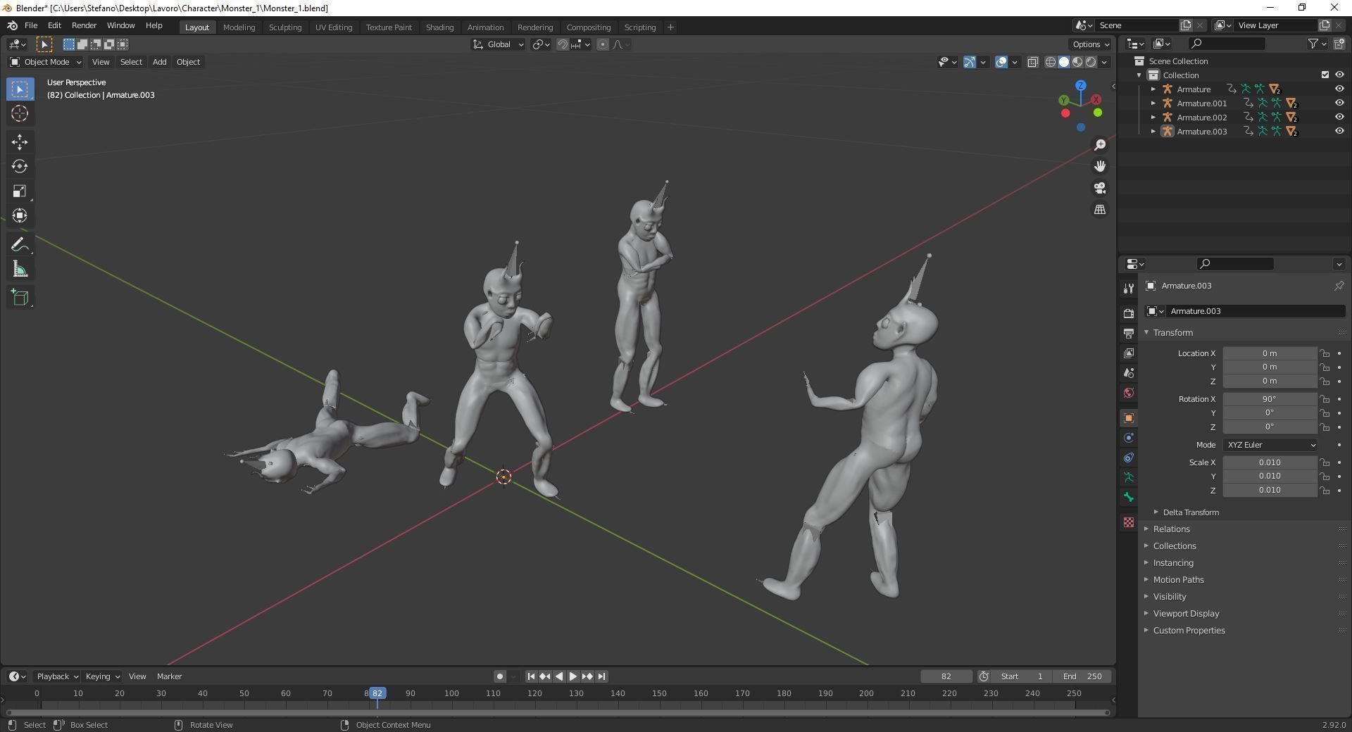 Sculpture and 4 animation of moster character Low-poly 3D model_1