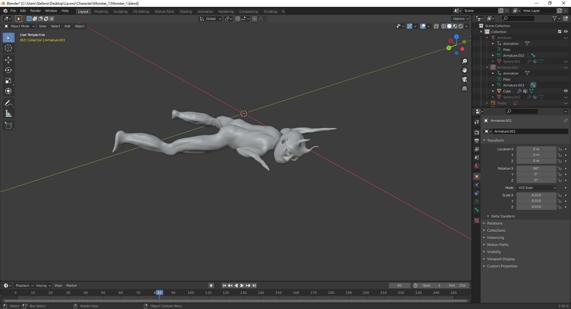 Sculpture and 4 animation of moster character Low-poly 3D model_11