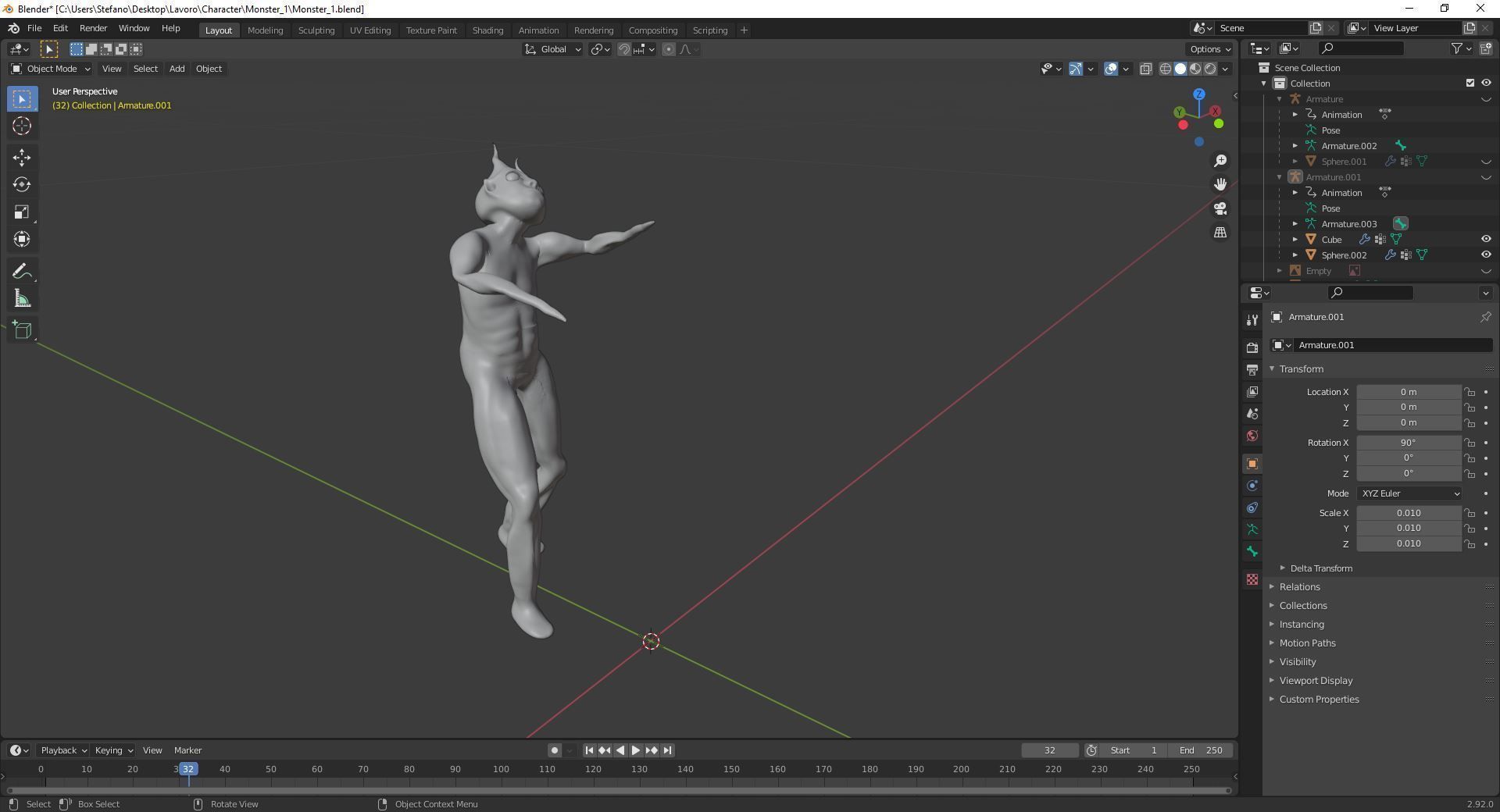 Sculpture and 4 animation of moster character Low-poly 3D model_9