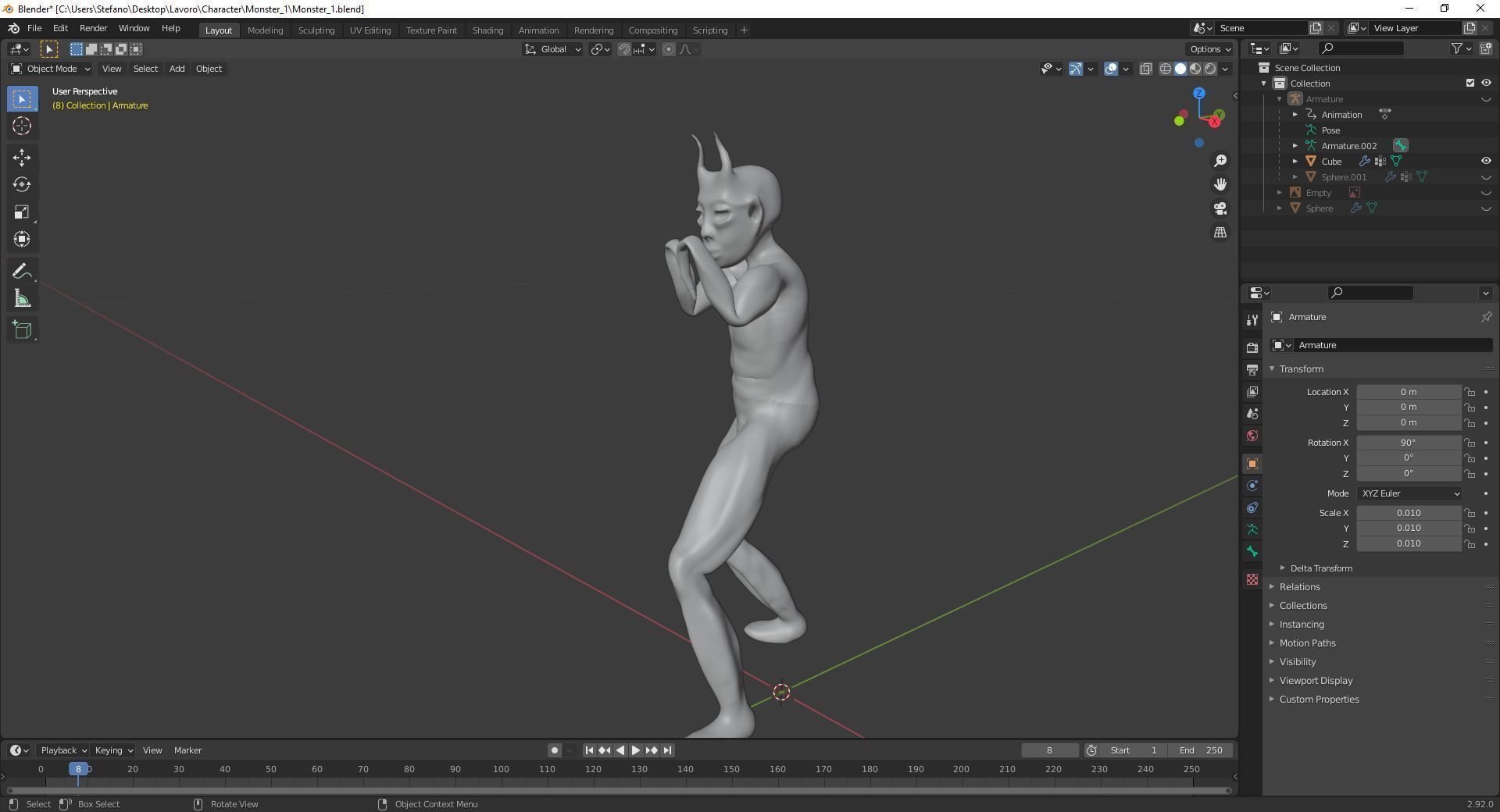 Sculpture and 4 animation of moster character Low-poly 3D model_6