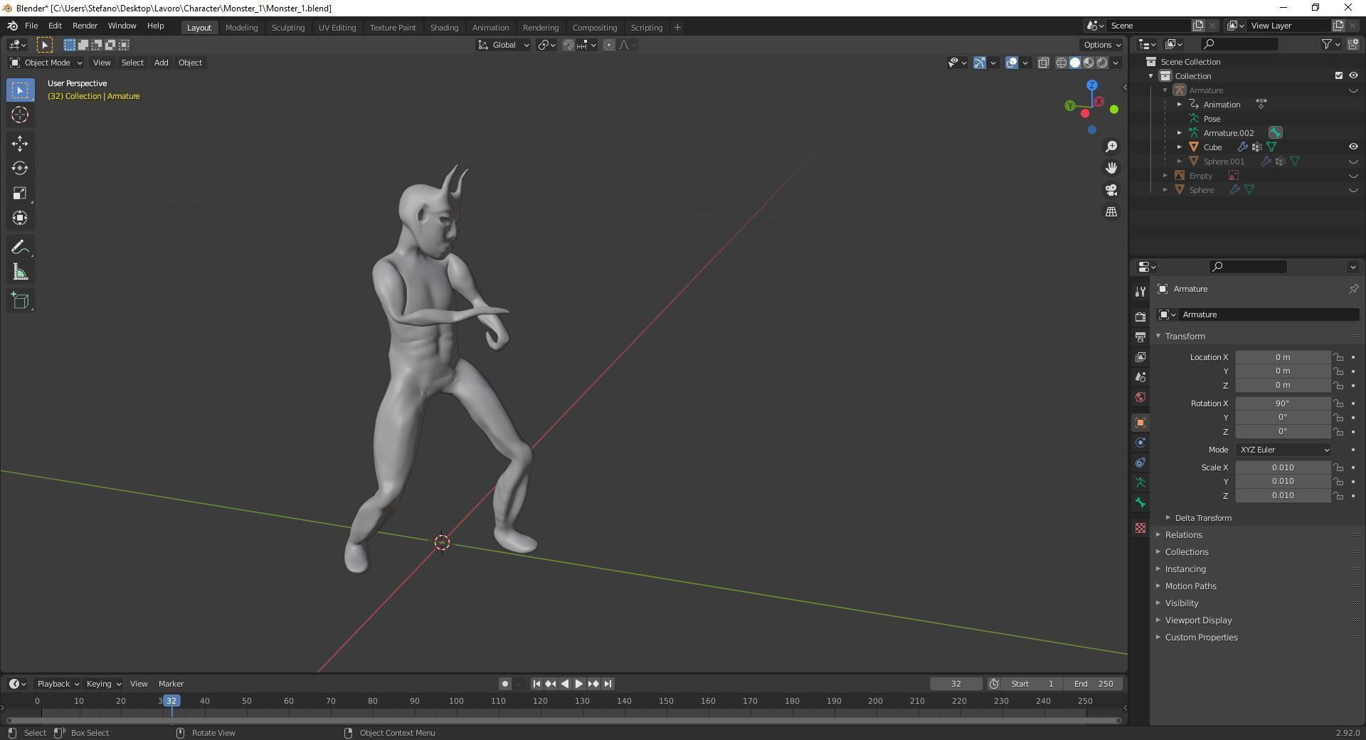 Sculpture and 4 animation of moster character Low-poly 3D model_8