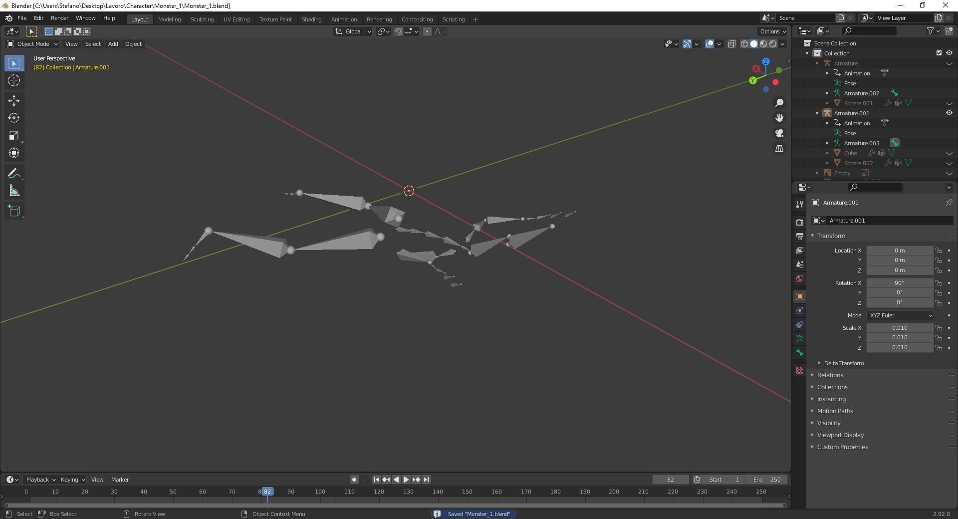 Sculpture and 4 animation of moster character Low-poly 3D model_12