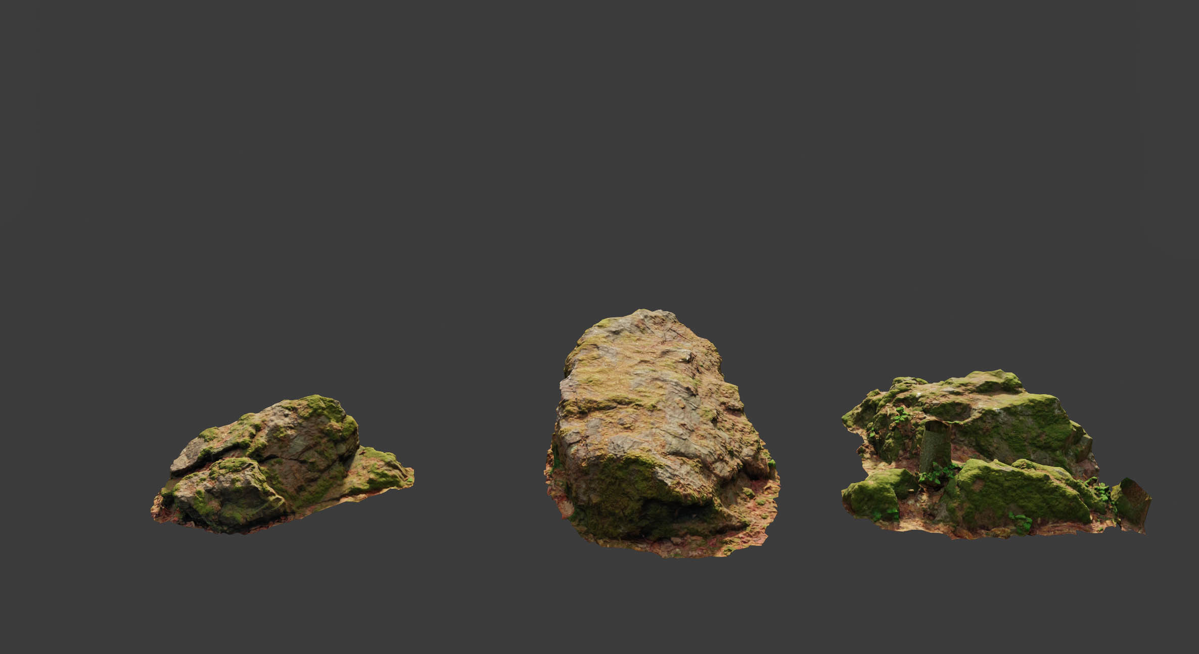 17x Rock Stone Scan Lowpoly Processed Mossy Forest Collection Low-poly 3D model_5