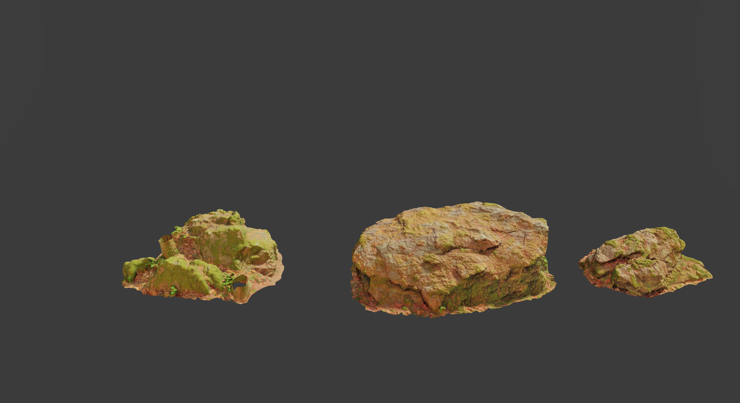 17x Rock Stone Scan Lowpoly Processed Mossy Forest Collection Low-poly 3D model_33