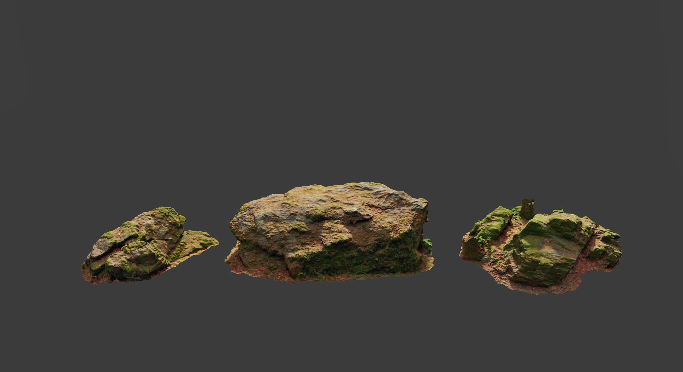 17x Rock Stone Scan Lowpoly Processed Mossy Forest Collection Low-poly 3D model_9