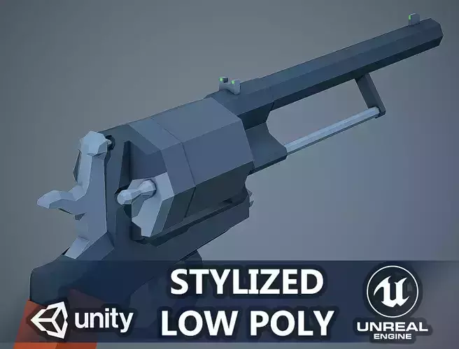 Stylized Gasser M1870 Revolver Low Poly Mobile Ready Low-poly 3D model