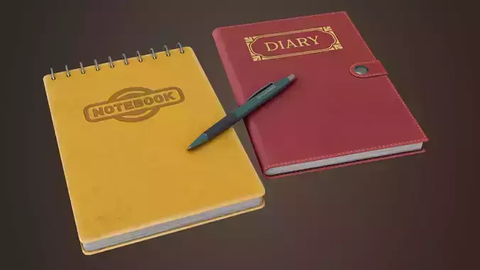 Notepad Diary Pen  Free low-poly 3D model