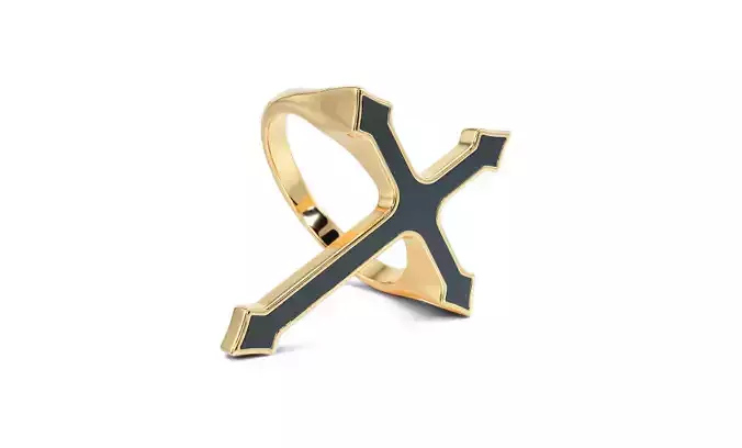gold cross ring with enamel