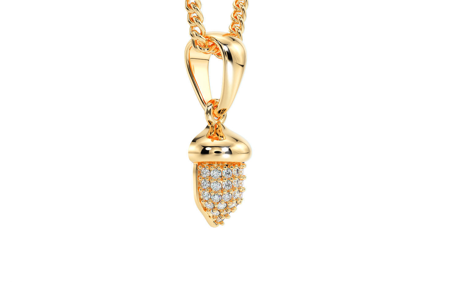 gold acorn pendant with diamonds 3D print model_4