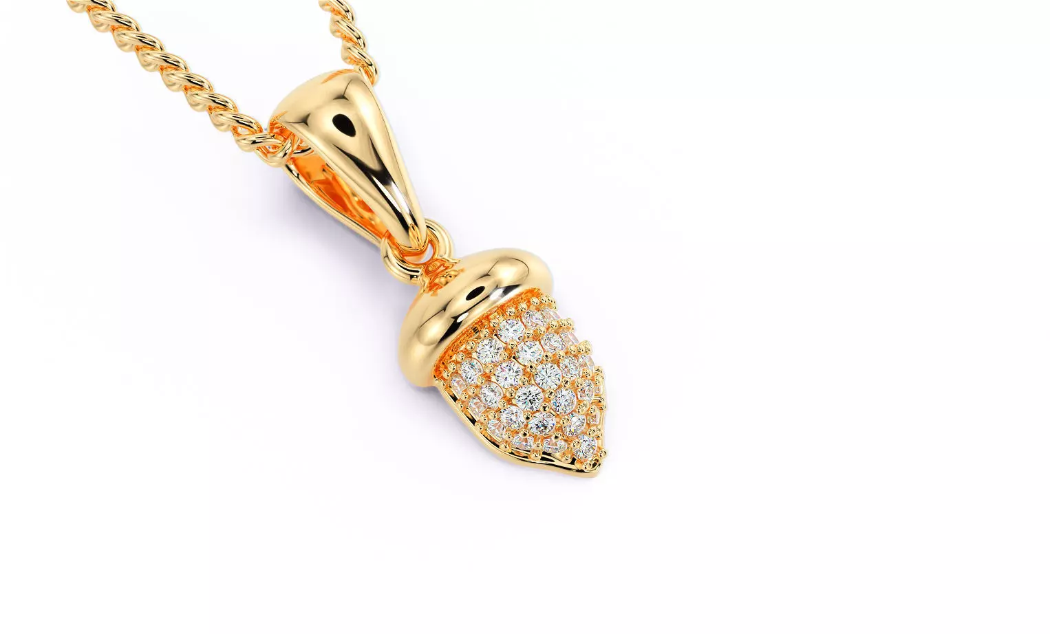 gold acorn pendant with diamonds 3D print model_0