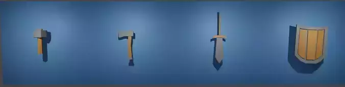 Low poly Hammer Axe Sword Shield for Games Low-poly 3D model