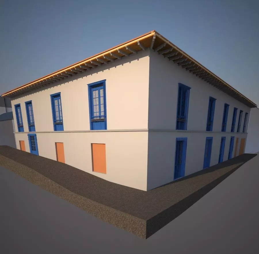 Colonial House in the city 3D model_0