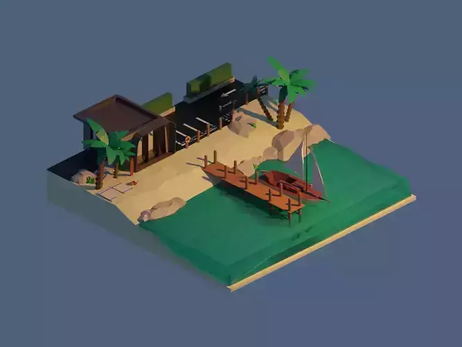 Modern Vacation House LowPoly 