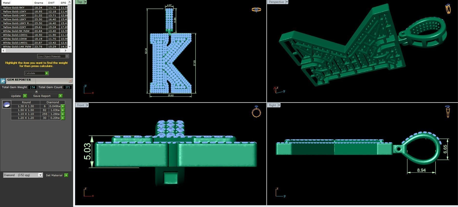Alphabet Latter K Diamond Pendent 3D print model_3