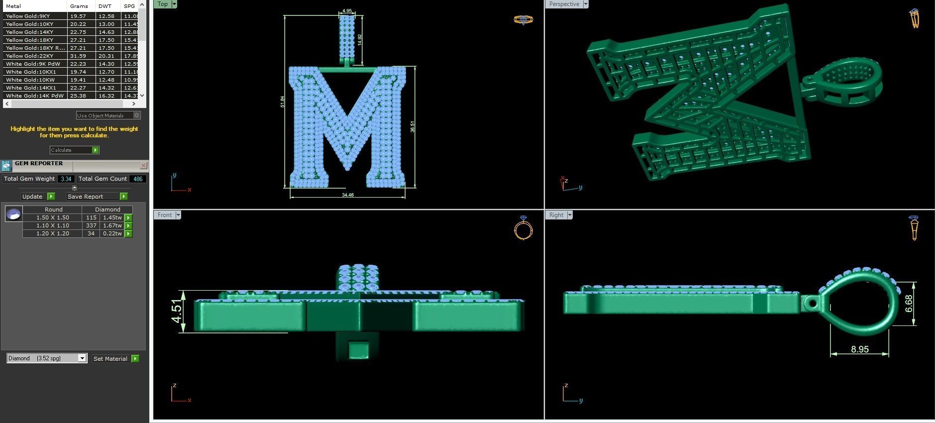 Alphabet Latter M Diamond Pendent 3D print model_3