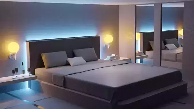 REALISTIC BEDROOM RENDER modern lighting ideas 3D model