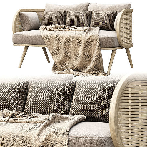 Victoria wooden rattan loveseat FD50  3D model